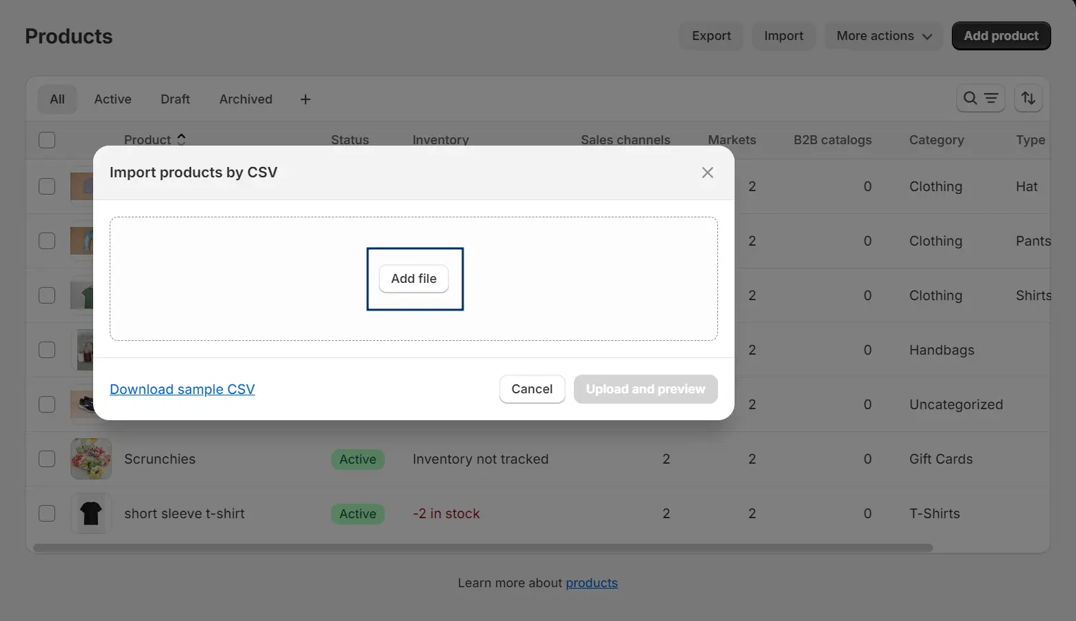 Select Add file and upload your edited CSV file.